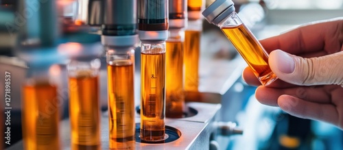Analyzing liquid sample test tubes in a modern laboratory setting