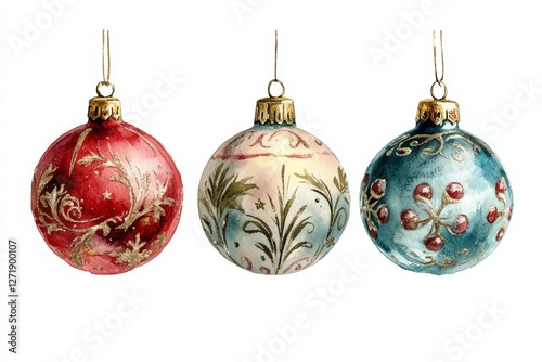Vintage christmas ornaments watercolor illustration holiday theme artistic cozy home colorful design