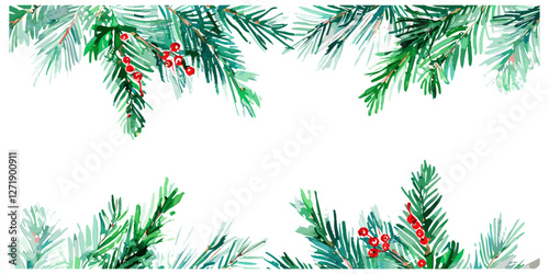 Christmas banner with fir branches, vector illustration, watercolor design, place for text, holiday decoration, winter theme, seasonal banner, festive card, Xmas background