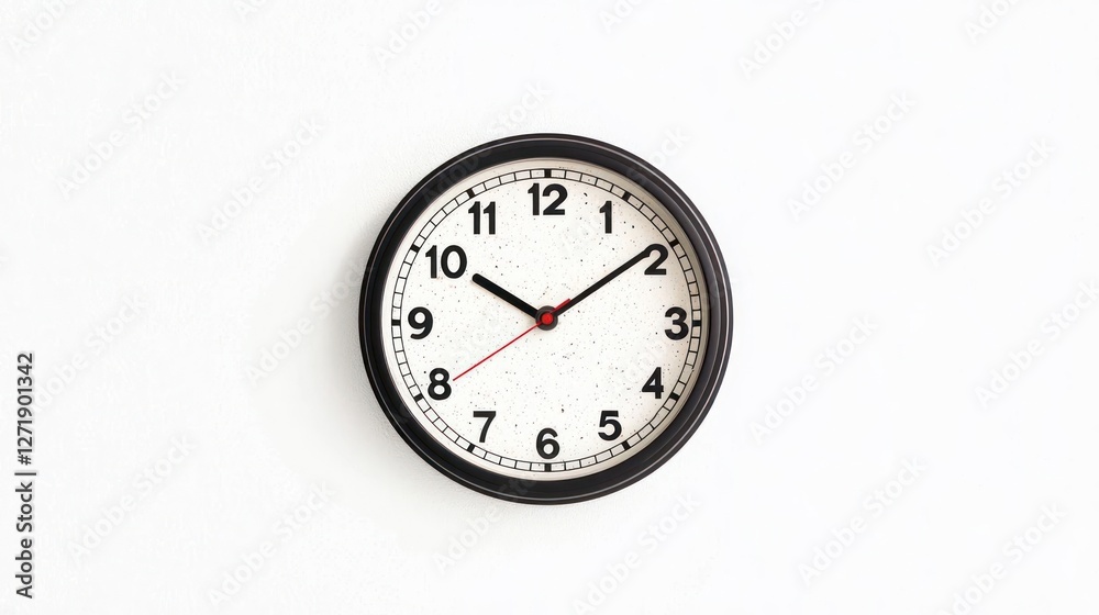 Round Black And White Wall Clock With Simple Design On White Wall Round Black And White Wall Clock With Simple Design On White Wall
