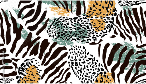 Abstract vector pattern, wild animal skins, black and white fur wallpaper, seamless patchwork design, animal print texture, modern wall art, interior design, stylish fur print