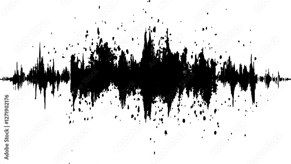 Abstract sound wave, black ink splatter on white background. Vector brush grunge texture rough black scratches splatter grunge distressed background. Abstract sound wave, black ink splatter on white background. Vector brush grunge texture rough black scratches splatter grunge distressed background.