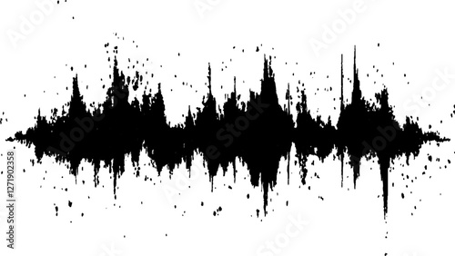 Abstract sound wave, black ink splatter on white background. Vector brush grunge texture rough black scratches splatter grunge distressed background.
