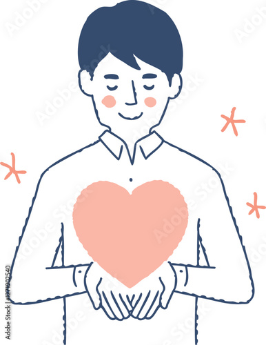 大事そうにハートを持っている男性