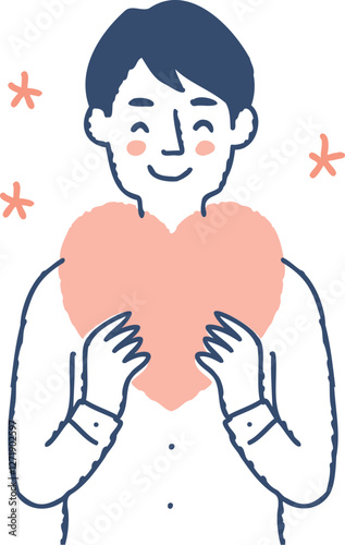 : 両手でハートを持ち目を瞑っている男性