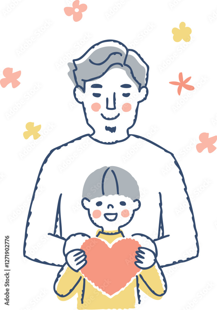 : ハートを持っている男の子とパパ