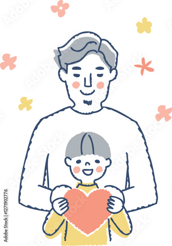 : ハートを持っている男の子とパパ