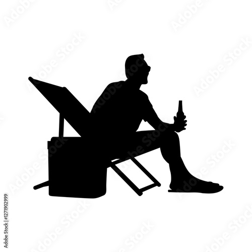 A simple silhouette of a man sitting casually on a lounger, gazing at the horizon.  
