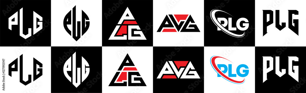 PLG letter logo design in six style. PLG polygon, circle, triangle, hexagon, flat and simple style with black and white color variation letter logo set in one artboard. PLG minimalist and classic logo PLG letter logo design in six style. PLG polygon, circle, triangle, hexagon, flat and simple style with black and white color variation letter logo set in one artboard. PLG minimalist and classic logo
