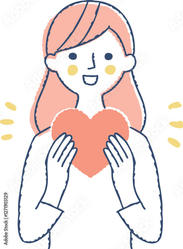 両手でハートを持っている笑顔の女性