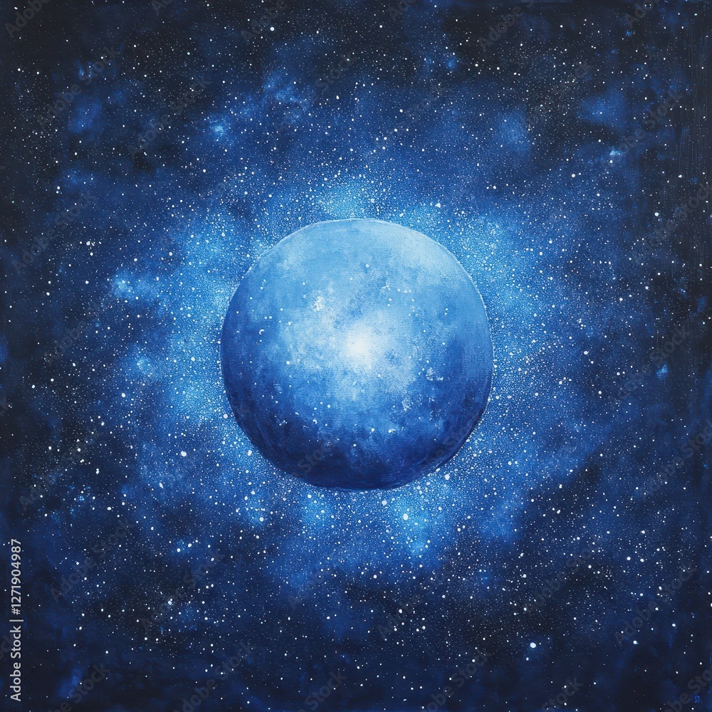 Obraz premium A radiant blue planet glows amidst a field of stars