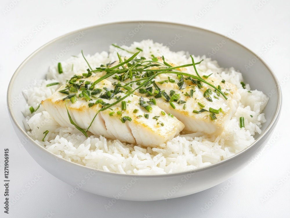 rice with fish on white background rice with fish on white background