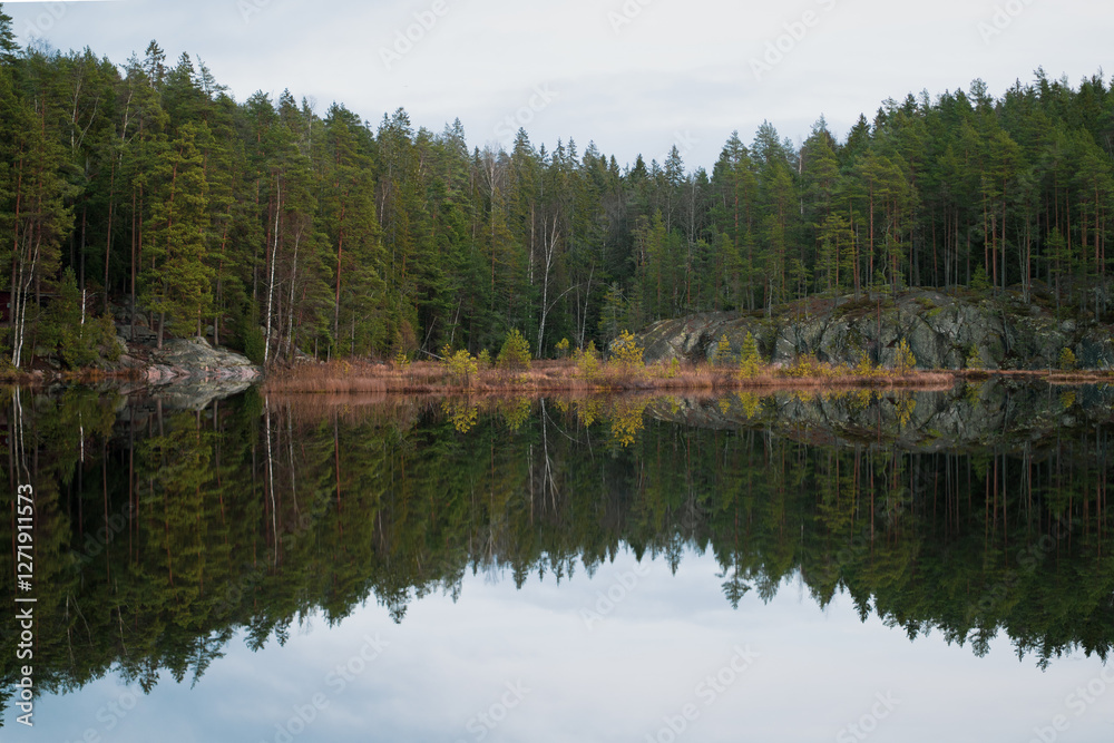 Fototapeta premium Reflection on a lake in Finish forest