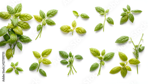 Fresh basil collection perfect for packaging - Ready to use Premium PNG Cutout Isolated image, papercraft. with white shades
