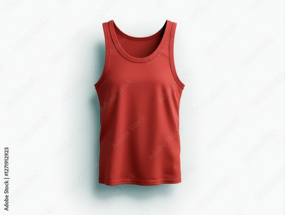 Red tank top mockup on white background representing sports and casual wear Red tank top mockup on white background representing sports and casual wear