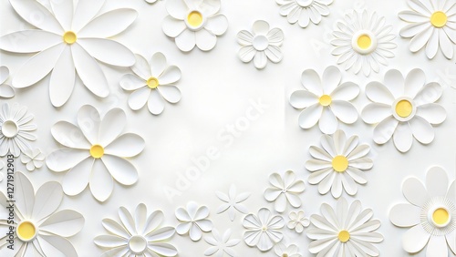 White paper daisies arranged in artistic design with copy space