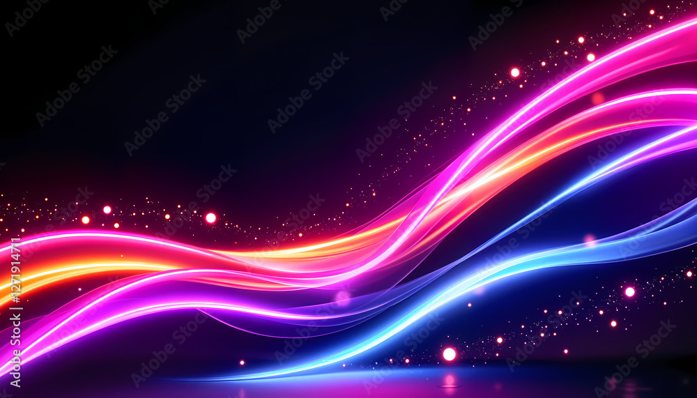 Fototapeta premium Glowing neon wave background with flowing pink, blue, and orange light trails