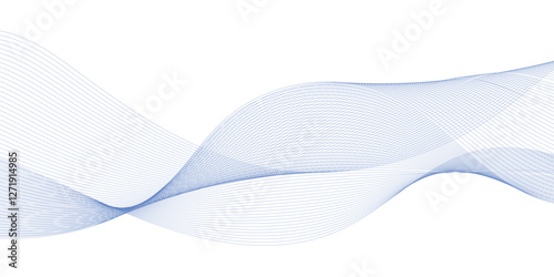 Abstract blue stripes wave line on transparent background Digital frequency track equalizer Stylized line art background. Vector illustration. Wave with lines created using blend tool Curved wavy line