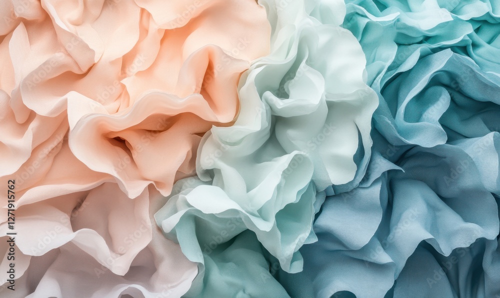 Fototapeta premium Soft, ruffled fabric in pastel colors arranged in a visually appealing pattern for textile design