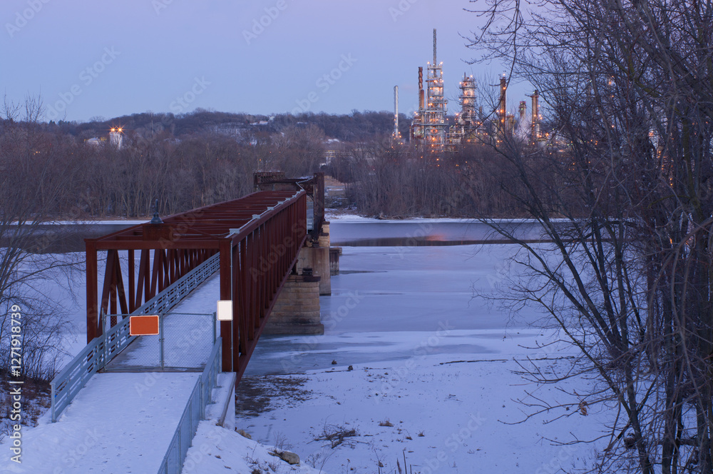 rock island swing bridge from inver grove heights to saint paul park and oil refinery across mississippi river in minnesota rock island swing bridge from inver grove heights to saint paul park and oil refinery across mississippi river in minnesota