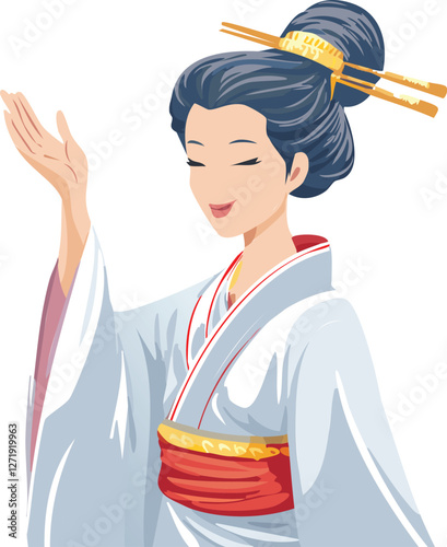 Elegant smiling Japanese woman in traditional kimono vector illustration