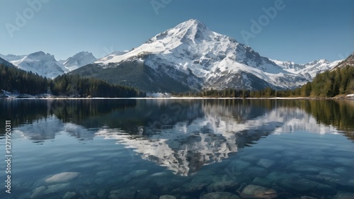 Wallpaper Mural A photo snow-capped mountain reflecting in a crystal-clear lake. Torontodigital.ca