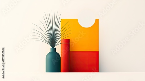 Stylish modern still life with geometric shapes, colorful vase, and minimalistic design elements for contemporary decor