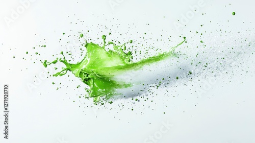 Vibrant splash of green paint creating dynamic patterns against a light background showcasing artistic expression