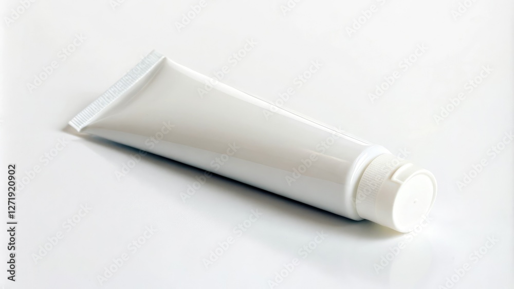 Empty skincare tube on a plain white surface, empty packaging, clean surface, bare essentials, empty skincare tube, skincare product Empty skincare tube on a plain white surface, empty packaging, clean surface, bare essentials, empty skincare tube, skincare product