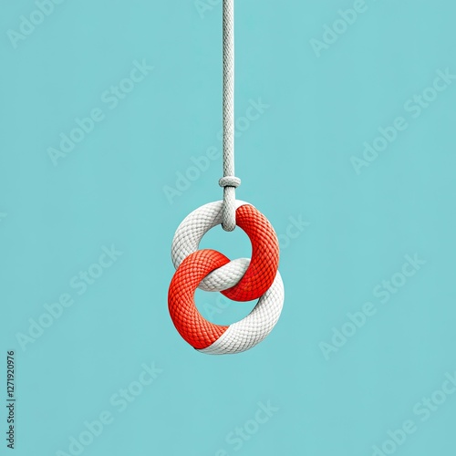 Stylized image of a vividly colored intertwined rope knot on a bright blue background illustrating safety and connection