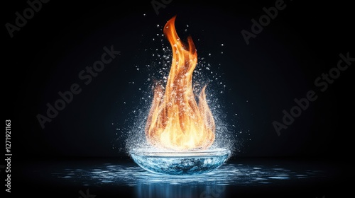 A mesmerizing blend of fire and water creating a dynamic visual in a dark setting, showcasing the beauty of contrasting elements.