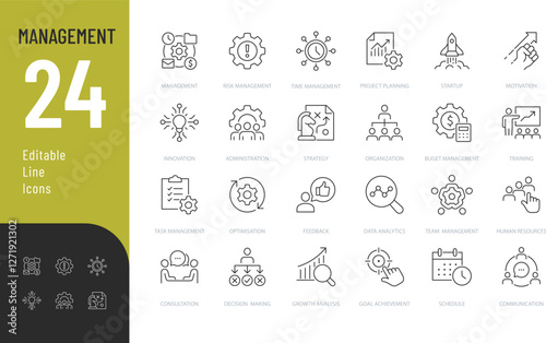 Management Line Editable Icons set. Vector illustration in modern thin line style of business related icons: administration, decision making, training, and more. Pictograms and infographics