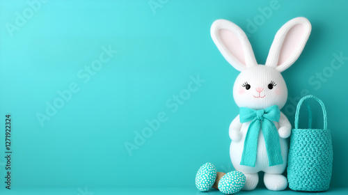 Generated image Easter concept, minimalist image on blue background, 