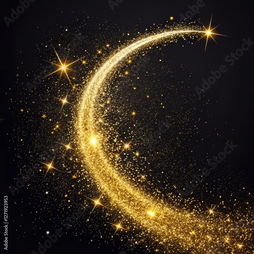 Golden Stardust Trail Sparkling Glitter, Abstract Composition, Night Sky, Festive Design Keywords Gold Glitter, Celestial