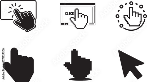 mouse cursor icon vector illustration of a hand cursor and A white arrow pointing diagonally upward left