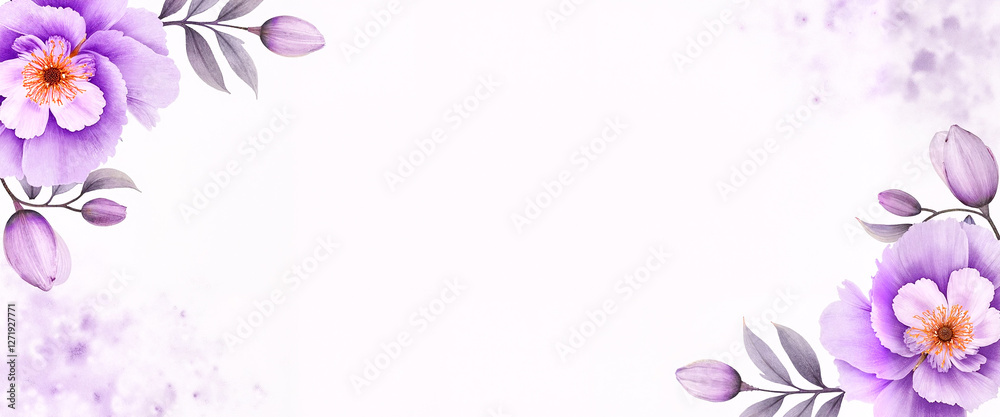 Light lilac canvas with watercolor peonies framing an open center for custom wording, soft feminine touch. Elegant design concept for invitations or decor. Light lilac canvas with watercolor peonies framing an open center for custom wording, soft feminine touch. Elegant design concept for invitations or decor.