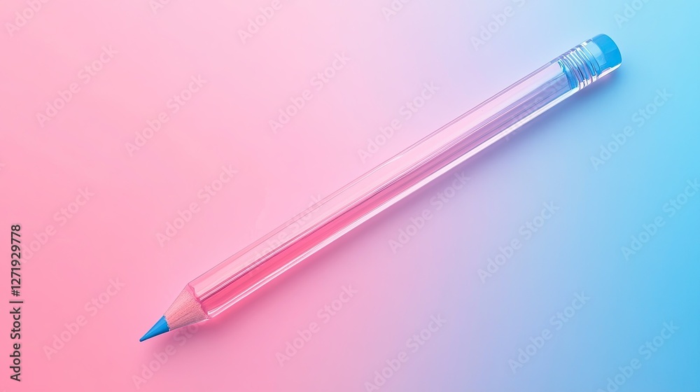 A glass pencil, colored background, gradient, pink and blue A glass pencil, colored background, gradient, pink and blue