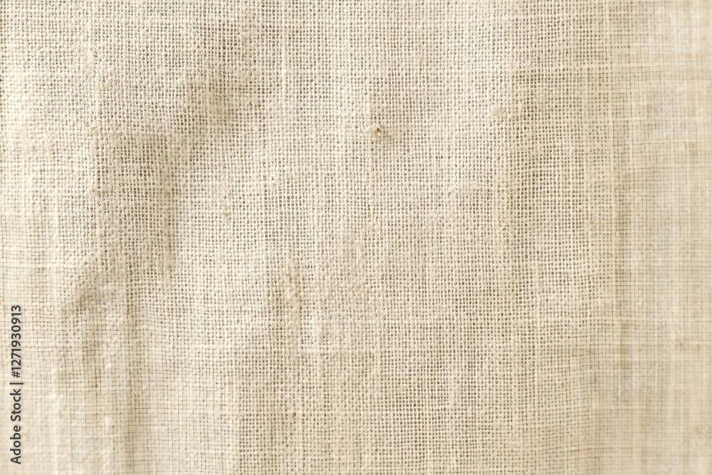 Fototapeta premium Detailed close-up of a natural, light beige burlap fabric, showcasing the intricate weave and texture, ideal for use as a background or design element.