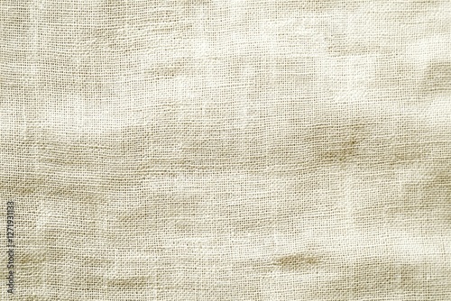 Close-up of natural light beige cotton fabric, showing fine texture and weave pattern, ideal for backgrounds and textile design projects, canvas detail, backdrop.