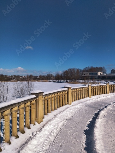 winter landscape with snow covered bridge