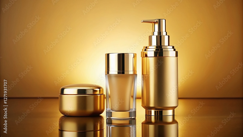 Golden Airless Pump Bottle Mockup: Cosmetic Container Template for Face Cream, Foundation, or Lotion Packaging Golden Airless Pump Bottle Mockup: Cosmetic Container Template for Face Cream, Foundation, or Lotion Packaging