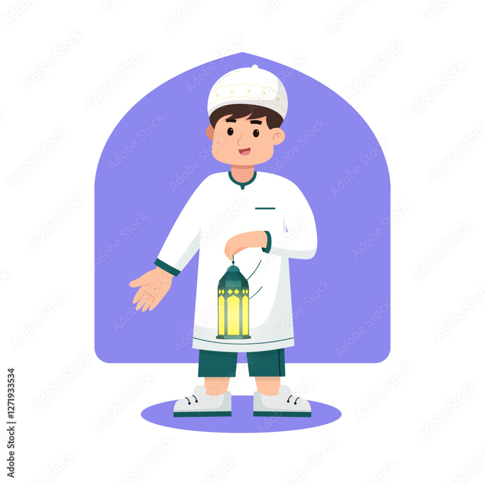Muslim carrying arabic lantern Muslim carrying arabic lantern