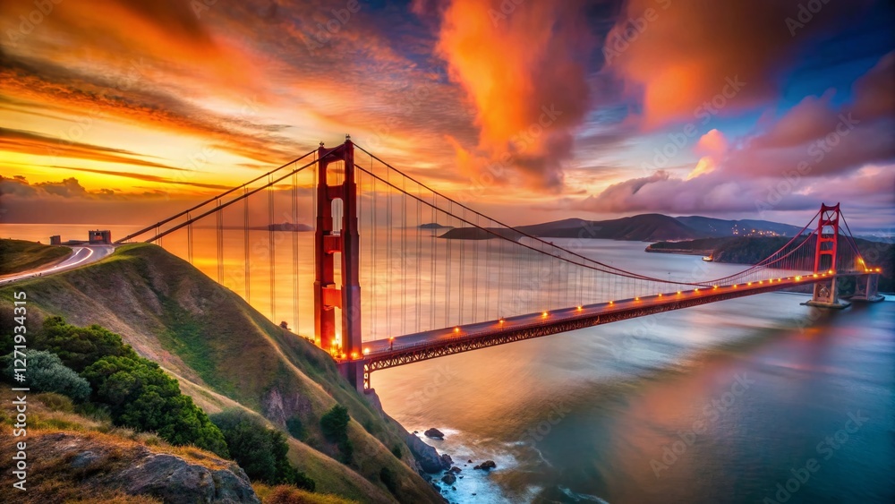 Fototapeta premium Golden Gate Bridge Long Exposure from Marin Headlands, San Francisco Bay, California