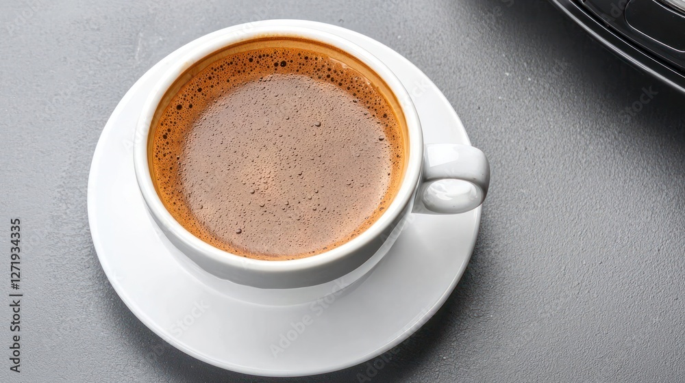 Espresso in White Cup on Gray Surface Espresso in White Cup on Gray Surface