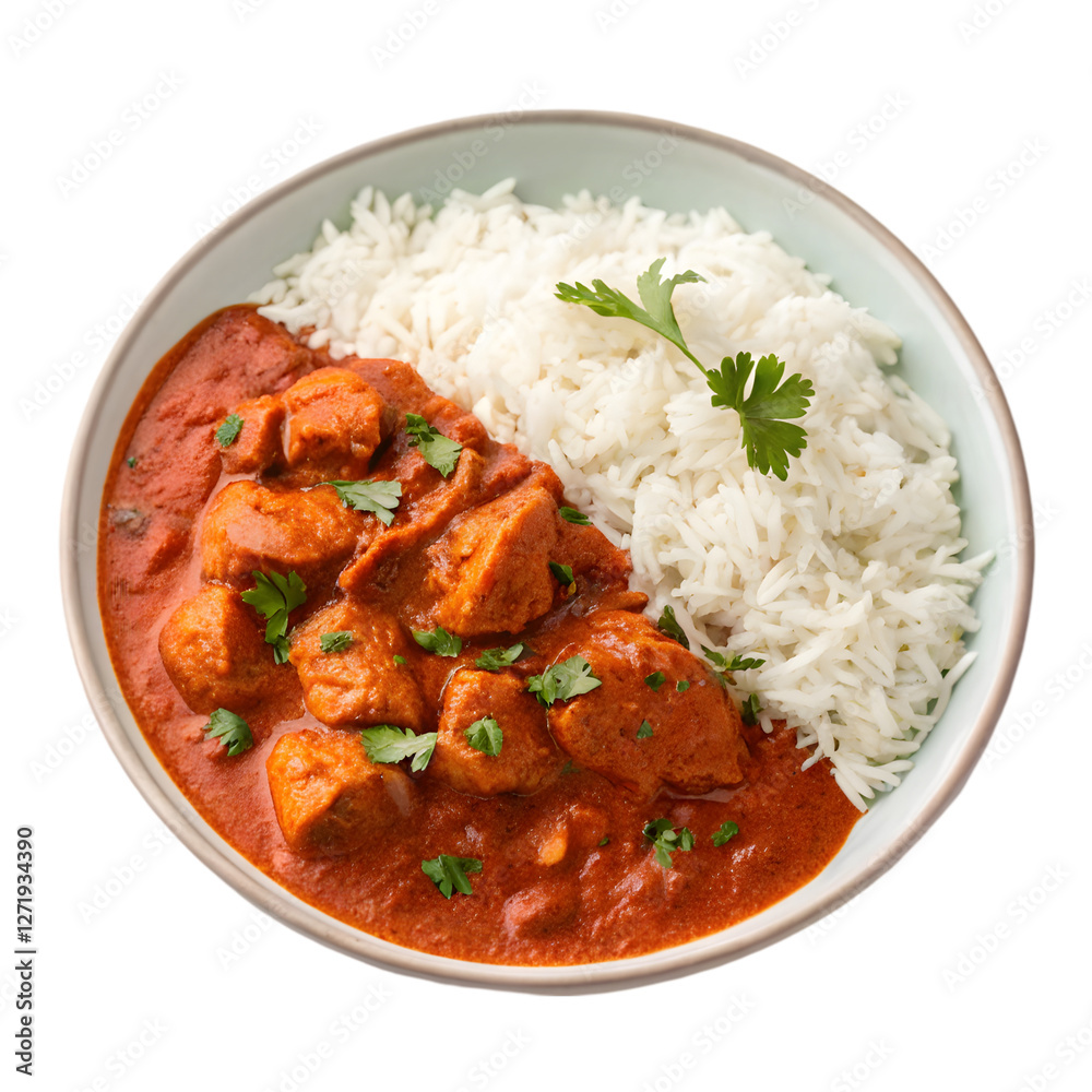 Delicious Chicken Tikka Masala with Rice Recipe isolated on transparent background Delicious Chicken Tikka Masala with Rice Recipe isolated on transparent background