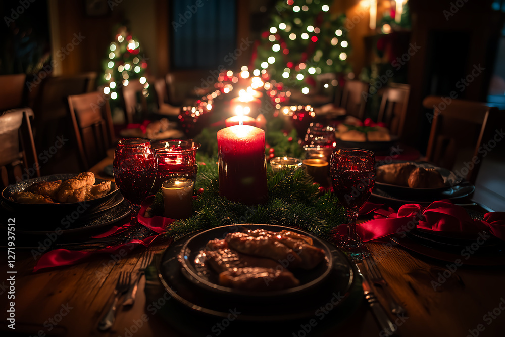 Naklejka premium christmas dinner table setting