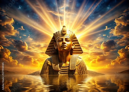 Golden Sun Rays Illuminate Ancient Egyptian-Style Sculpture, Divine Light, Spiritual Awakening,  Solar Energy, Blessings