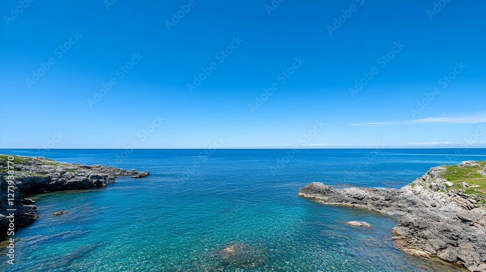 Fototapeta premium Serene Seascape with Clear Blue Water and Rocky Coastline