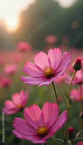 Wallpaper Mural pink flowers in the afternoon with sunset Torontodigital.ca