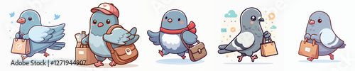 vector of cute dove holding a bag